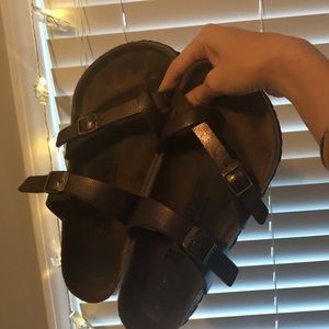 Brown metallic birkenstocks 38